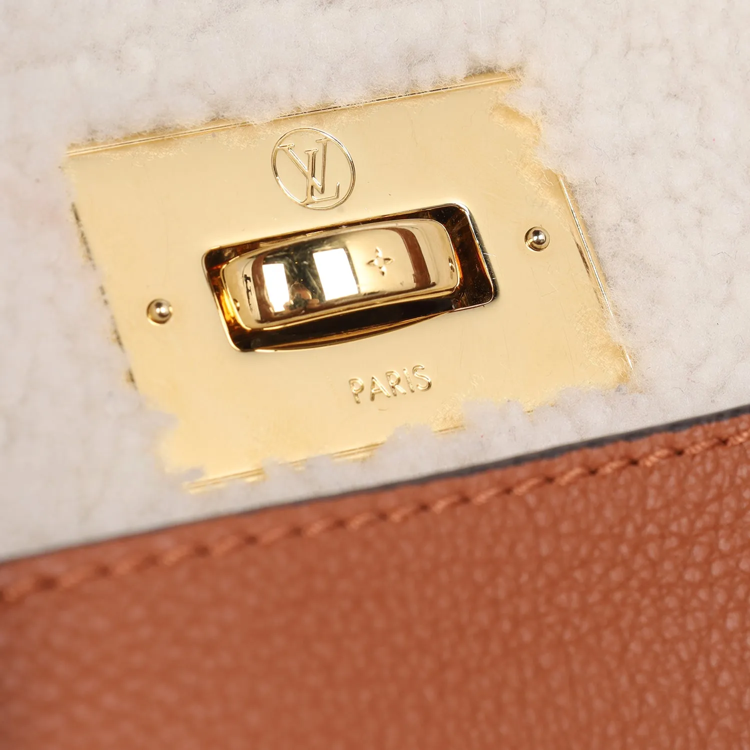 On My Side MM Leather Shearling Satchel Caramel Brown (Authentic Pre Loved)