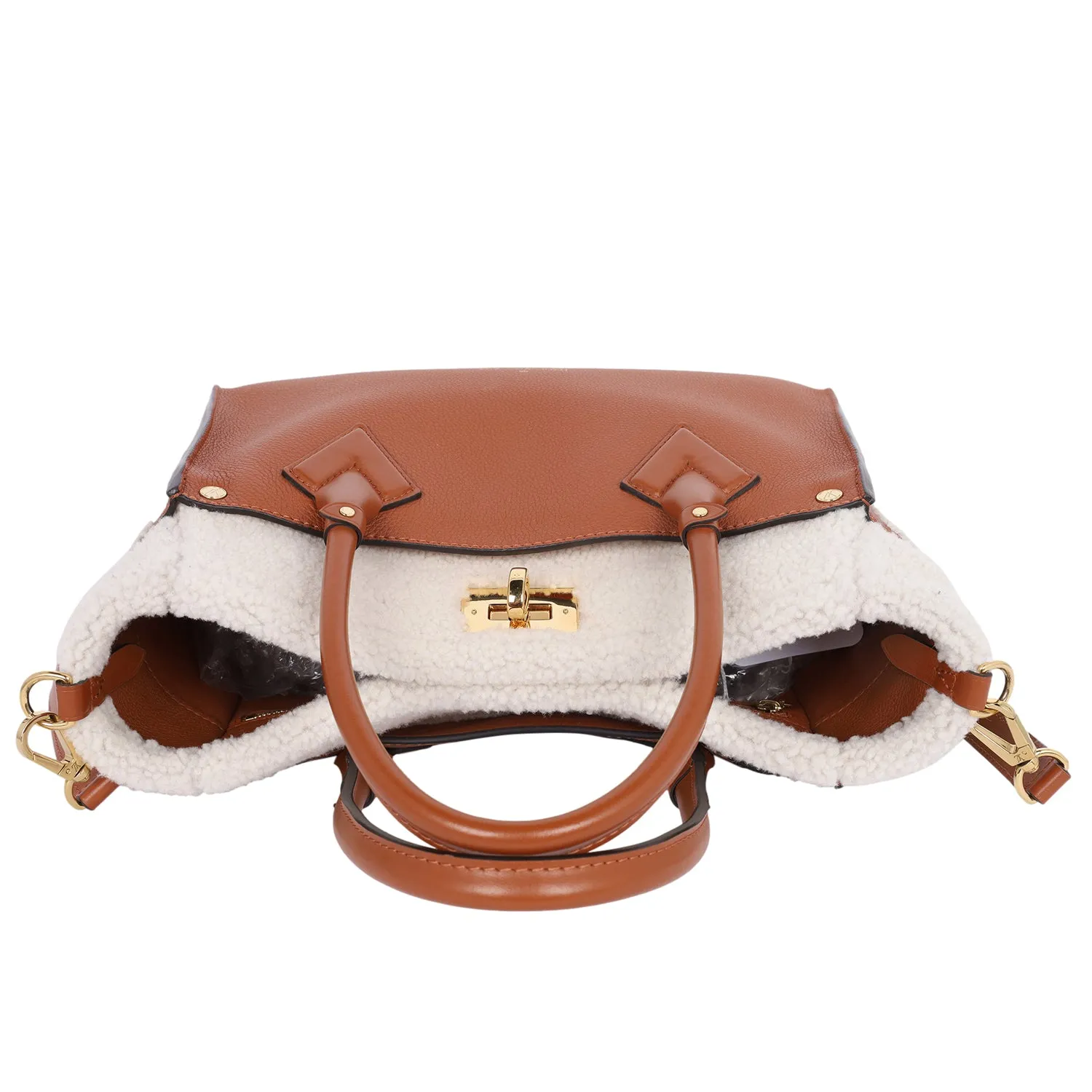 On My Side MM Leather Shearling Satchel Caramel Brown (Authentic Pre Loved)