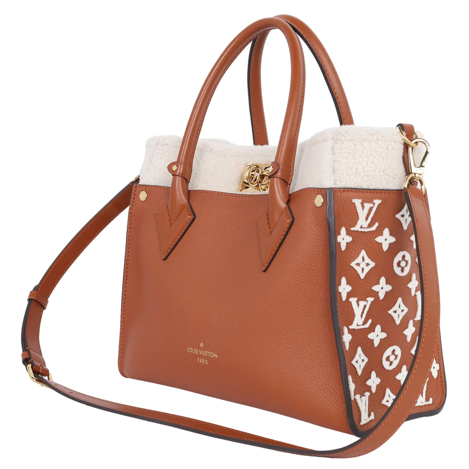 On My Side MM Leather Shearling Satchel Caramel Brown (Authentic Pre Loved)