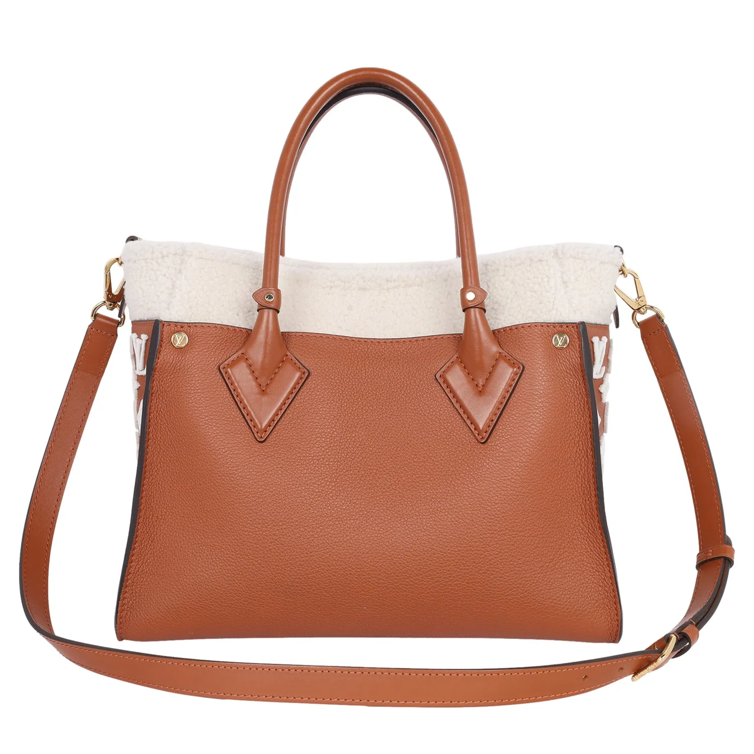On My Side MM Leather Shearling Satchel Caramel Brown (Authentic Pre Loved)