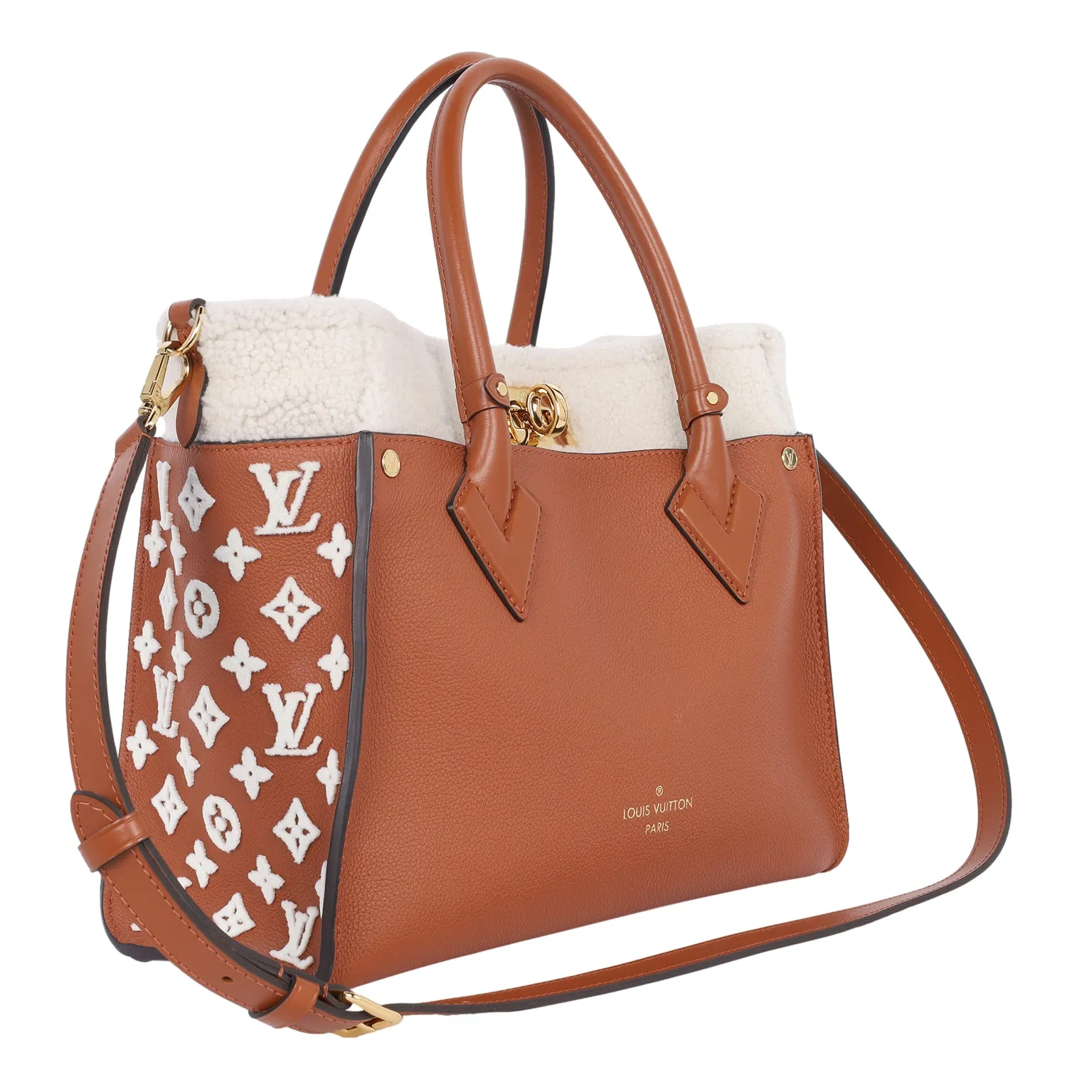 On My Side MM Leather Shearling Satchel Caramel Brown (Authentic Pre Loved)