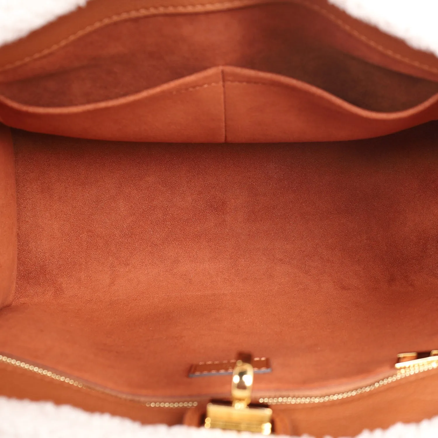 On My Side MM Leather Shearling Satchel Caramel Brown (Authentic Pre Loved)