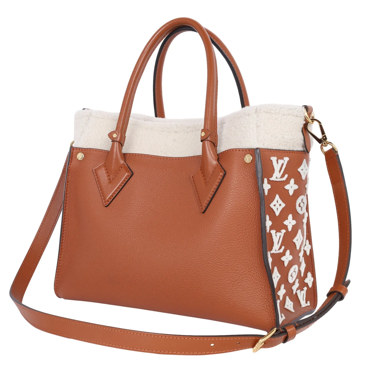 On My Side MM Leather Shearling Satchel Caramel Brown (Authentic Pre Loved)