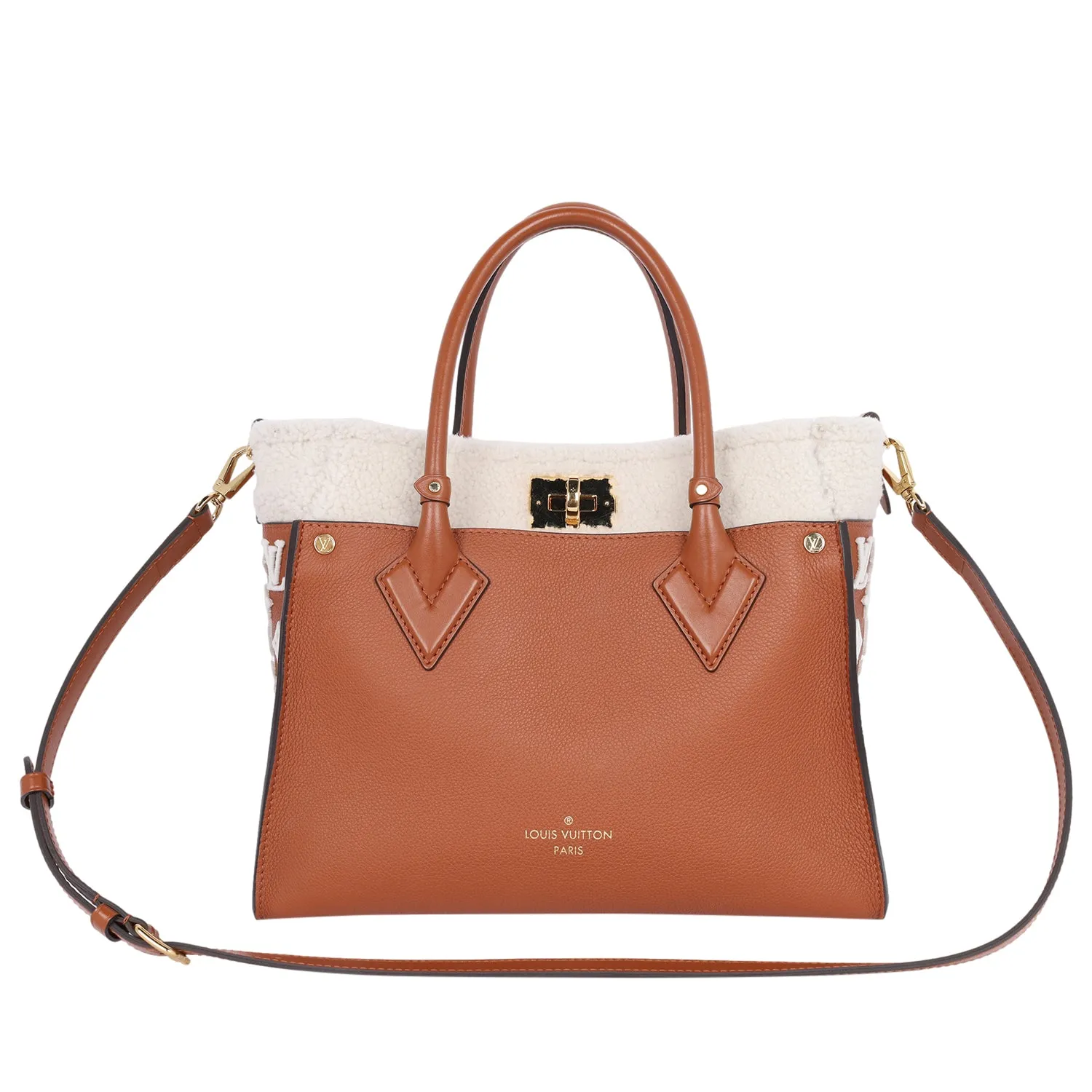 On My Side MM Leather Shearling Satchel Caramel Brown (Authentic Pre Loved)