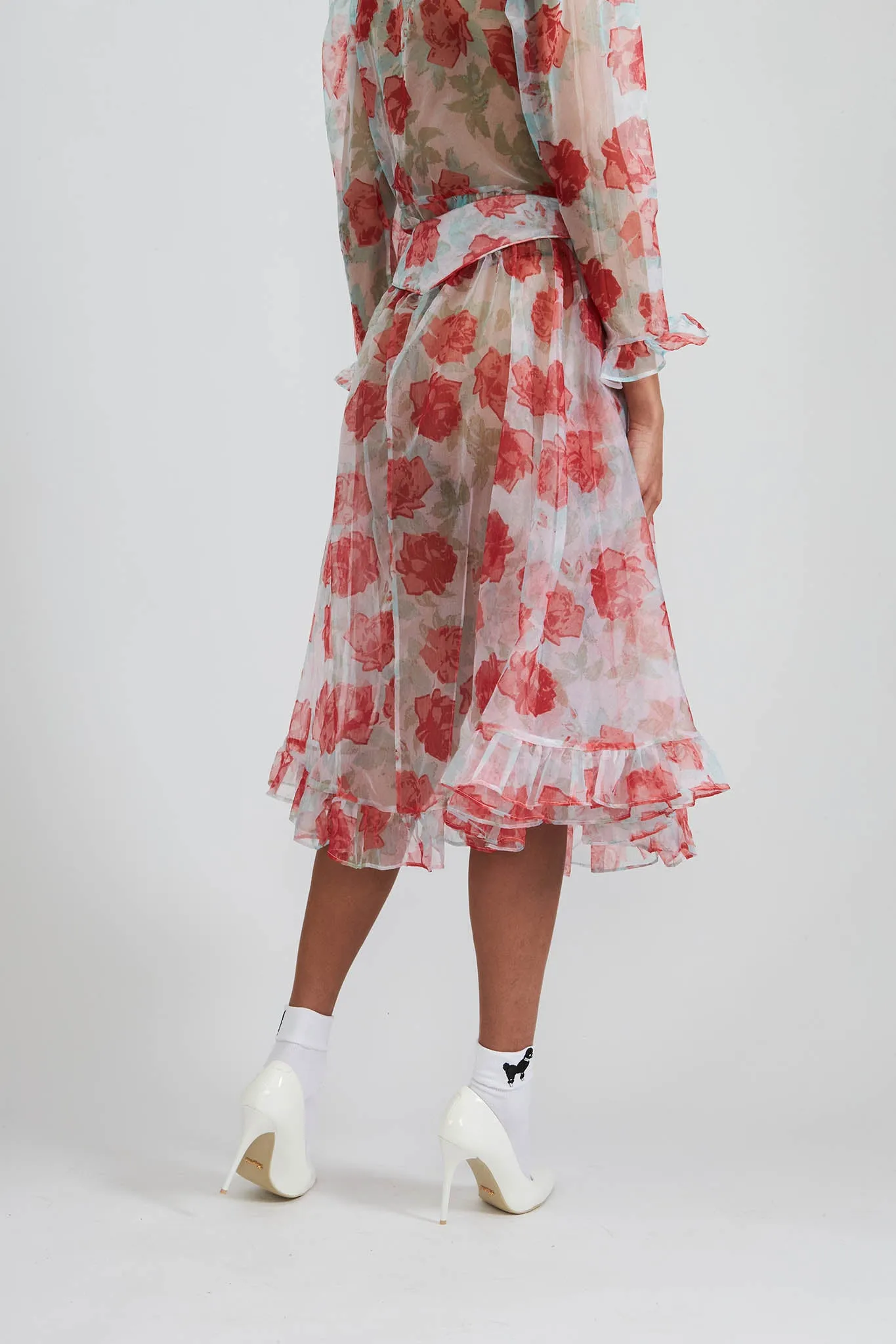Ruffle Skirt in Painted Rose Organza