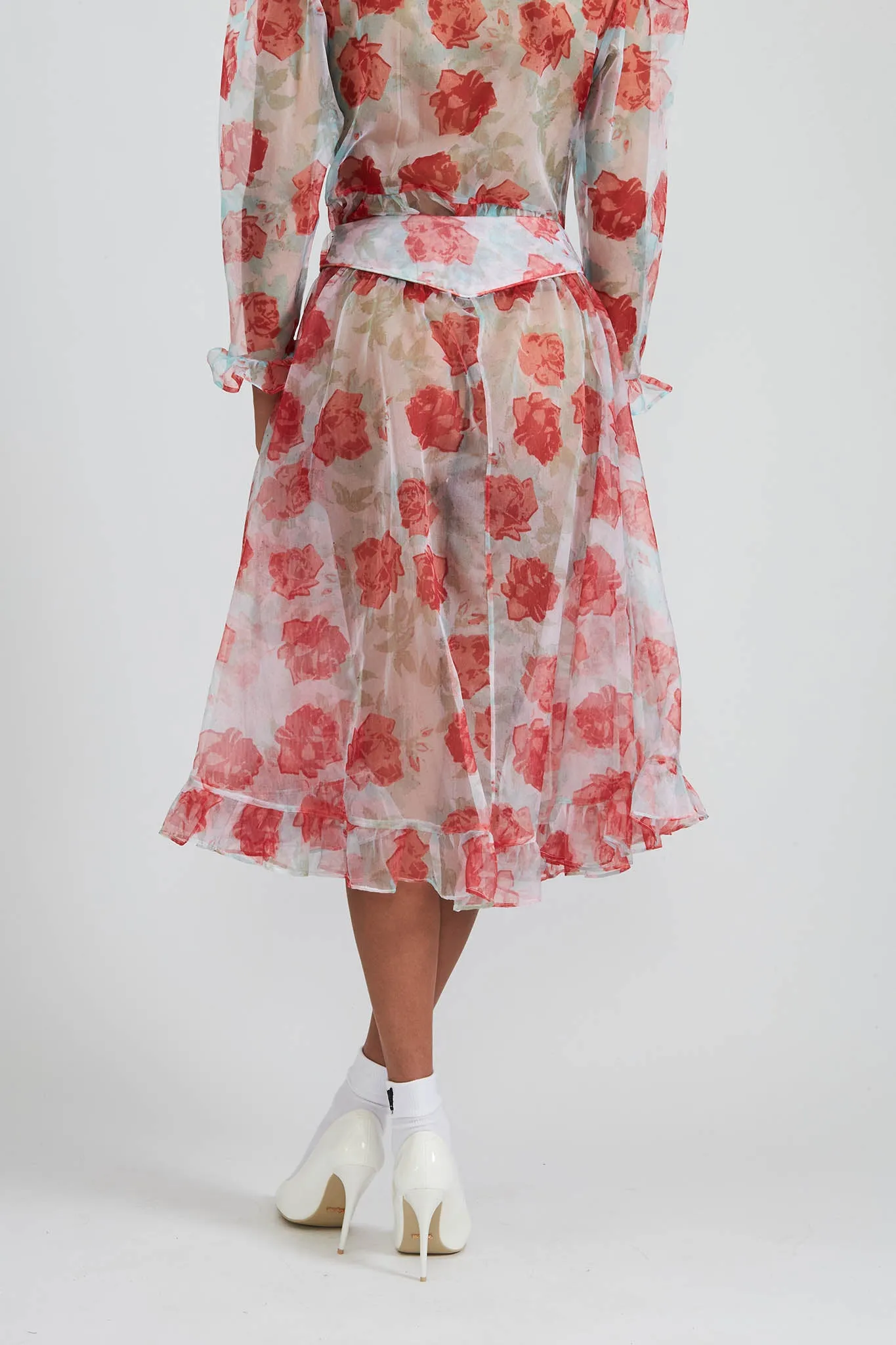 Ruffle Skirt in Painted Rose Organza