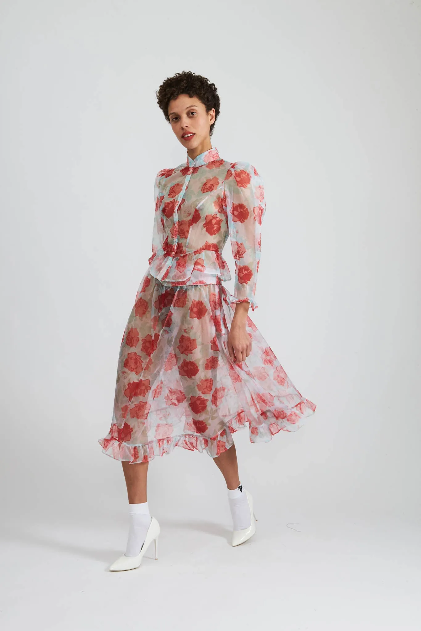 Ruffle Skirt in Painted Rose Organza