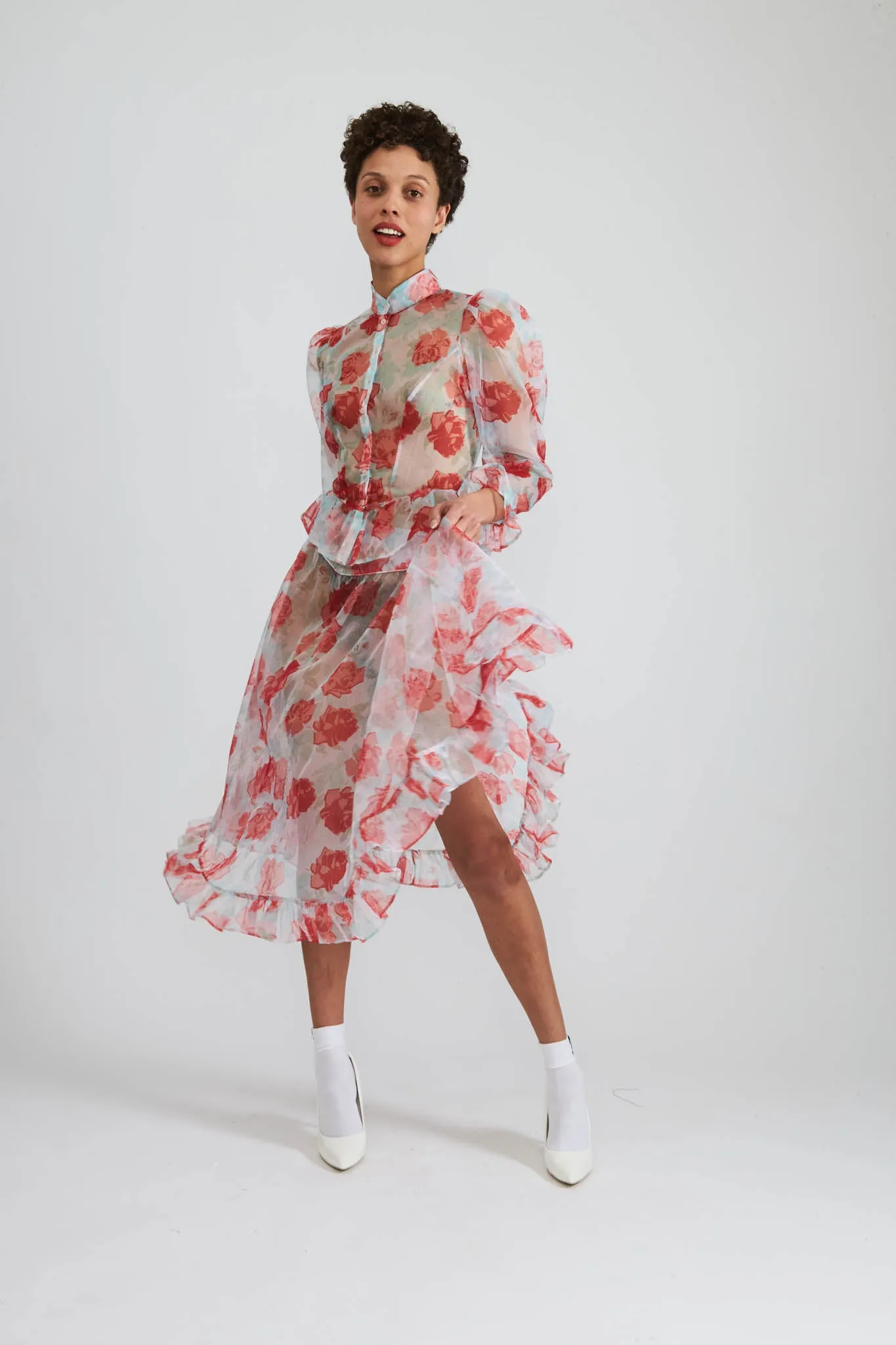 Ruffle Skirt in Painted Rose Organza