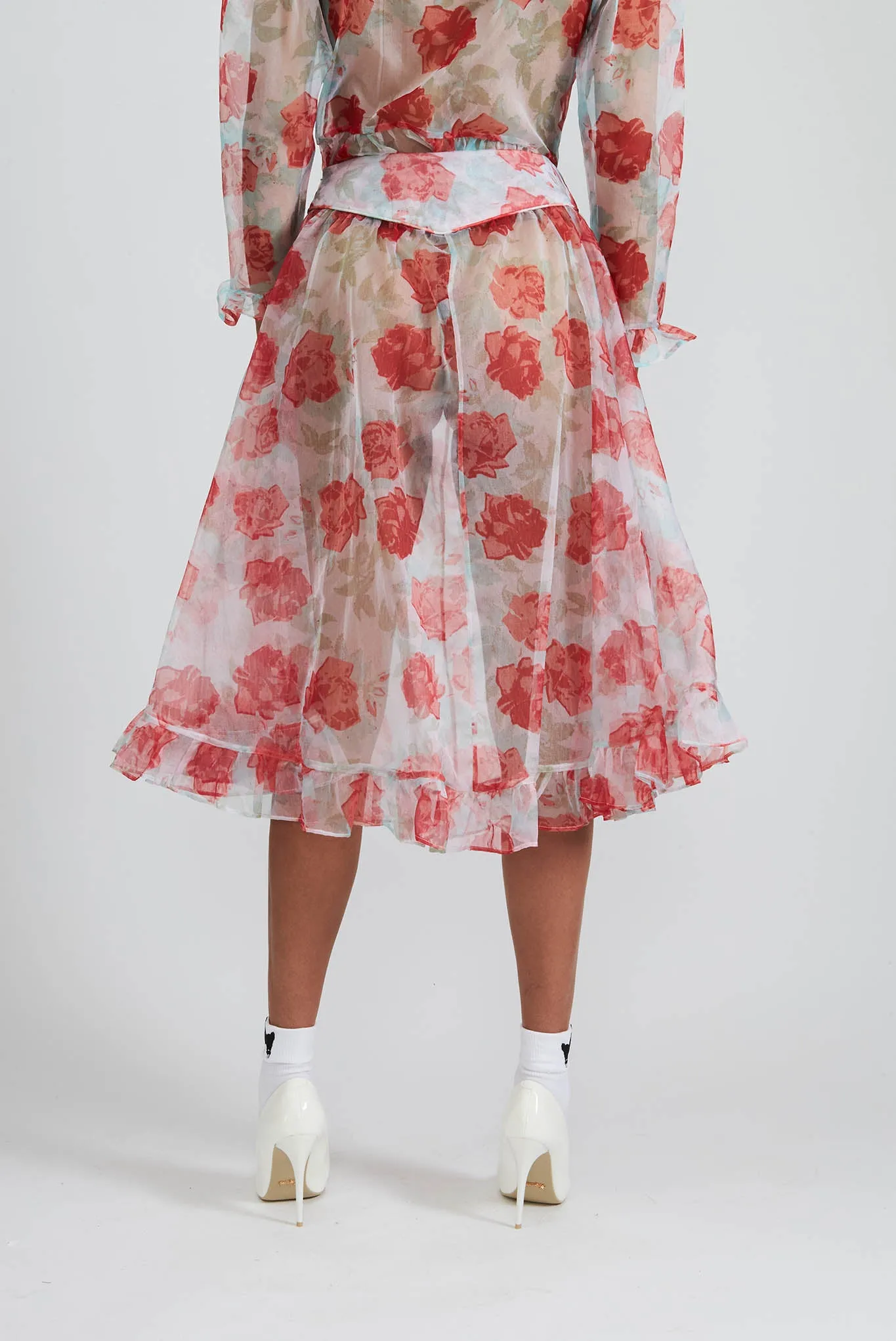Ruffle Skirt in Painted Rose Organza