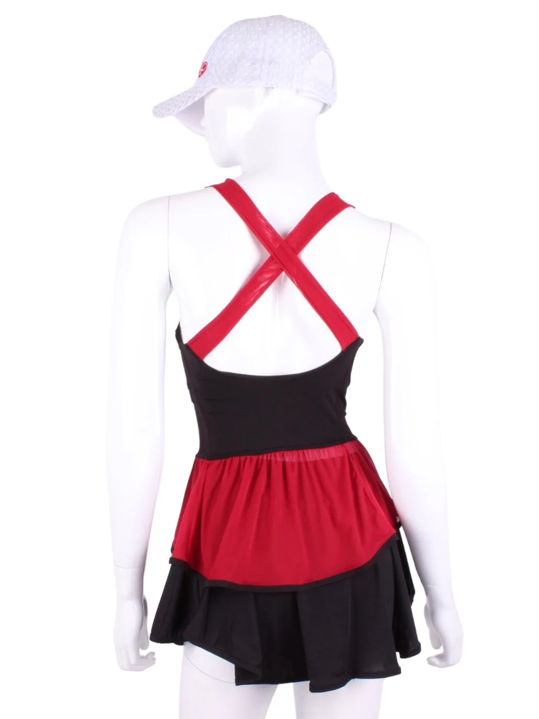 Ruffle Tank Tennis Top Black & Red Mesh