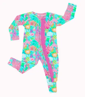 Spring Fever Coral Breeze - Bamboo Ruffle Zippy Romper