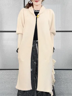 Surprise Sale! Ivory Wool & Cashmere Ruffle Slit Longline Cardigan