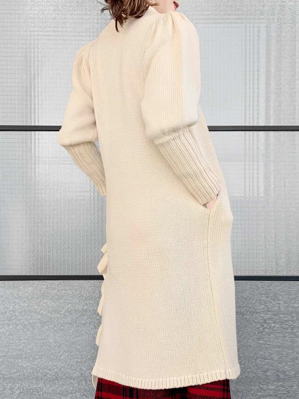 Surprise Sale! Ivory Wool & Cashmere Ruffle Slit Longline Cardigan