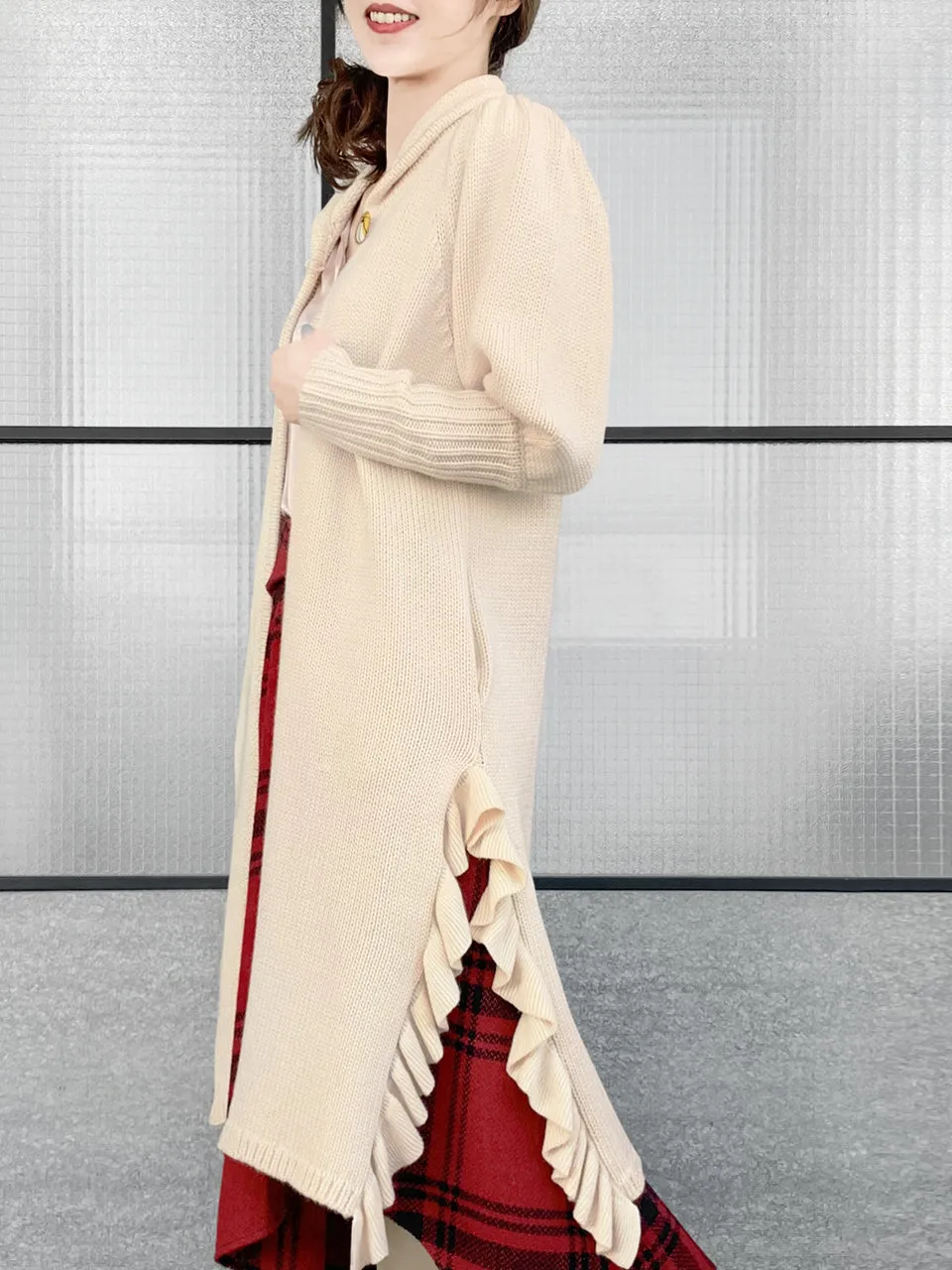 Surprise Sale! Ivory Wool & Cashmere Ruffle Slit Longline Cardigan