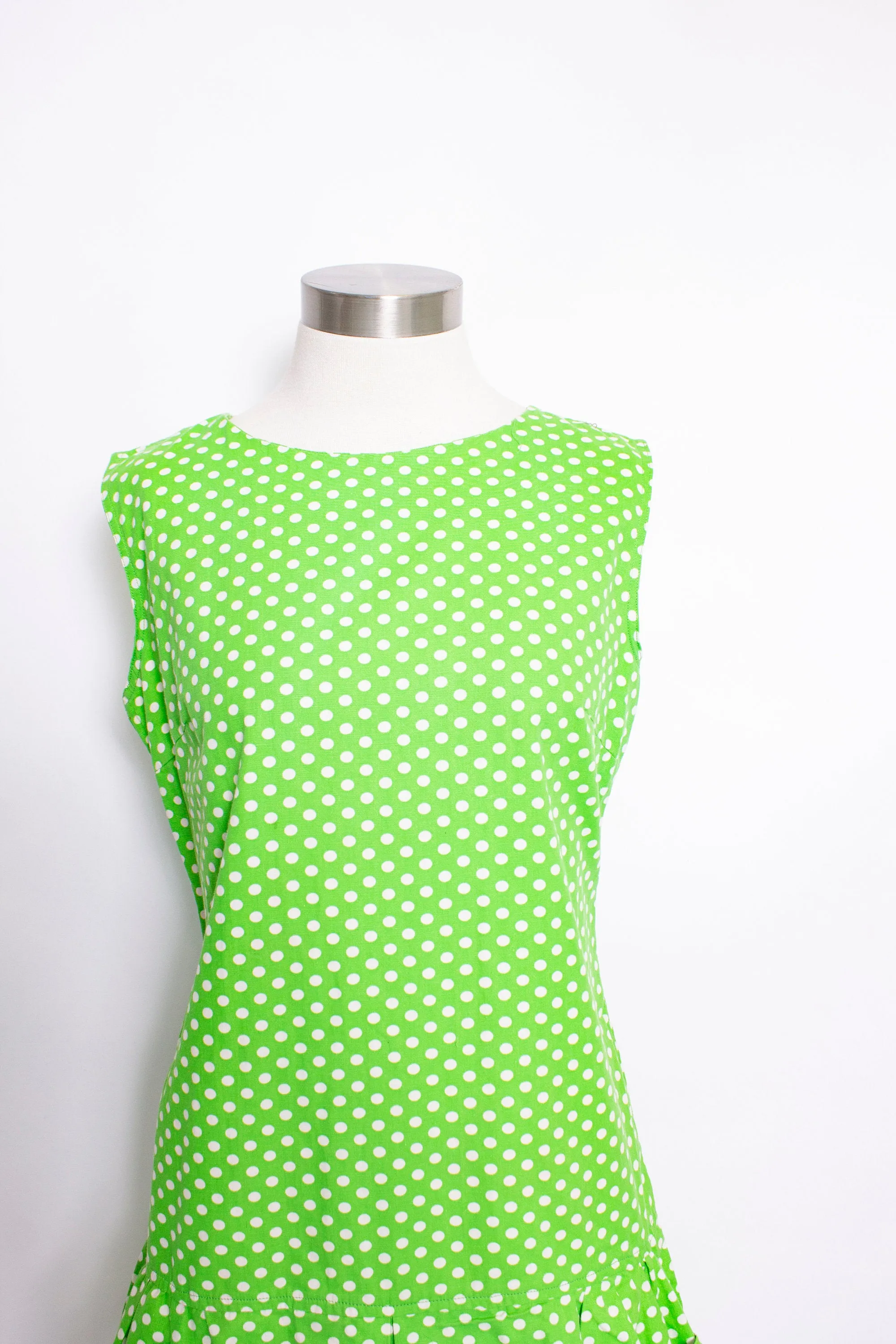 Vintage 1960s Romper Lime Green Polka Dot Mod Skort Playsuit 60s Medium M