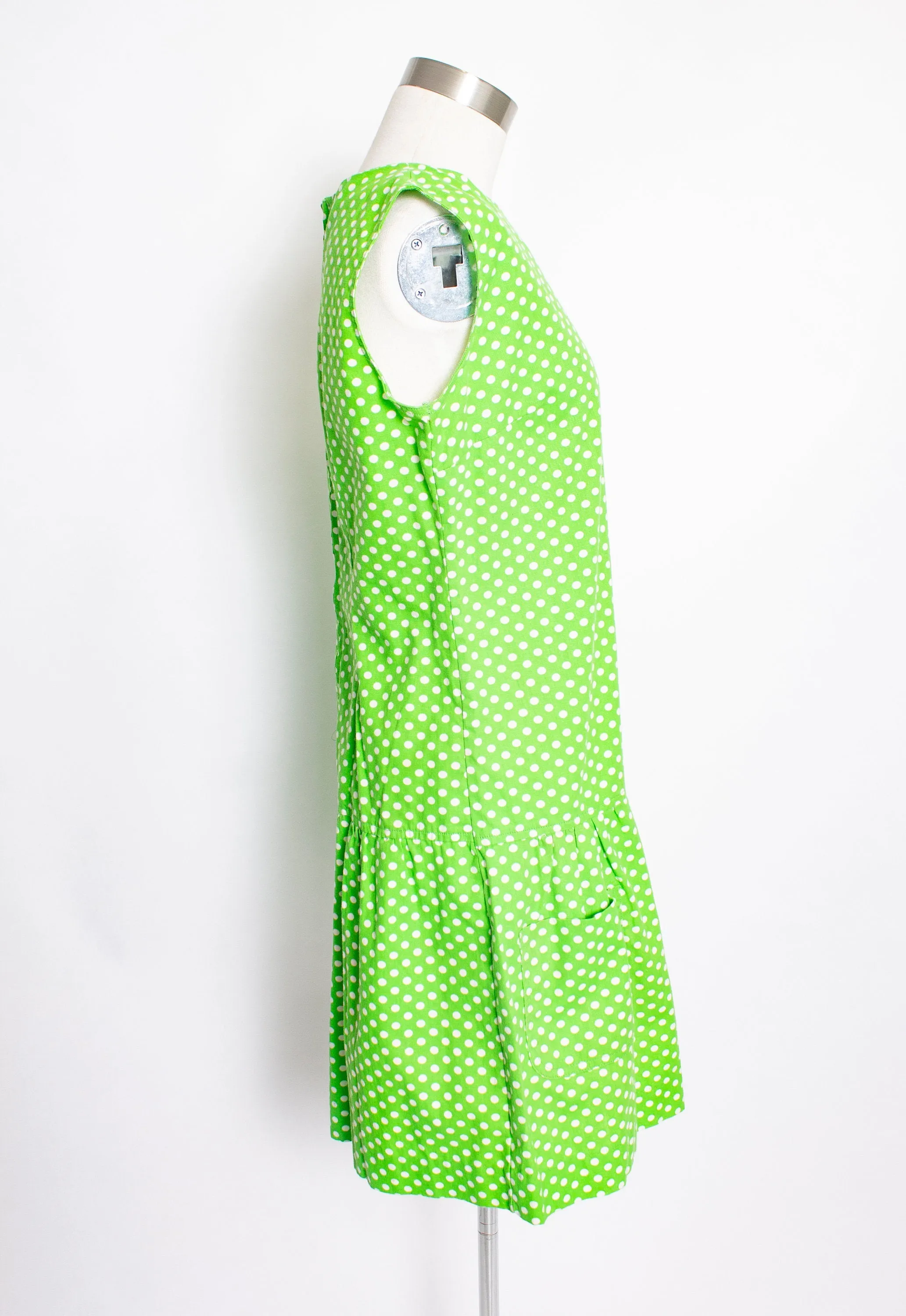 Vintage 1960s Romper Lime Green Polka Dot Mod Skort Playsuit 60s Medium M