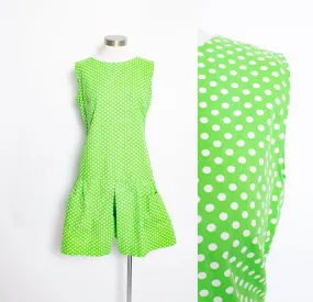 Vintage 1960s Romper Lime Green Polka Dot Mod Skort Playsuit 60s Medium M