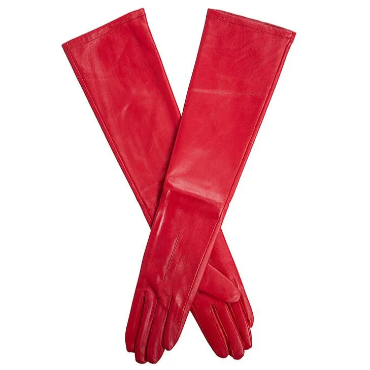 Women's Single-Point Long Above-Elbow Lined Leather Gloves