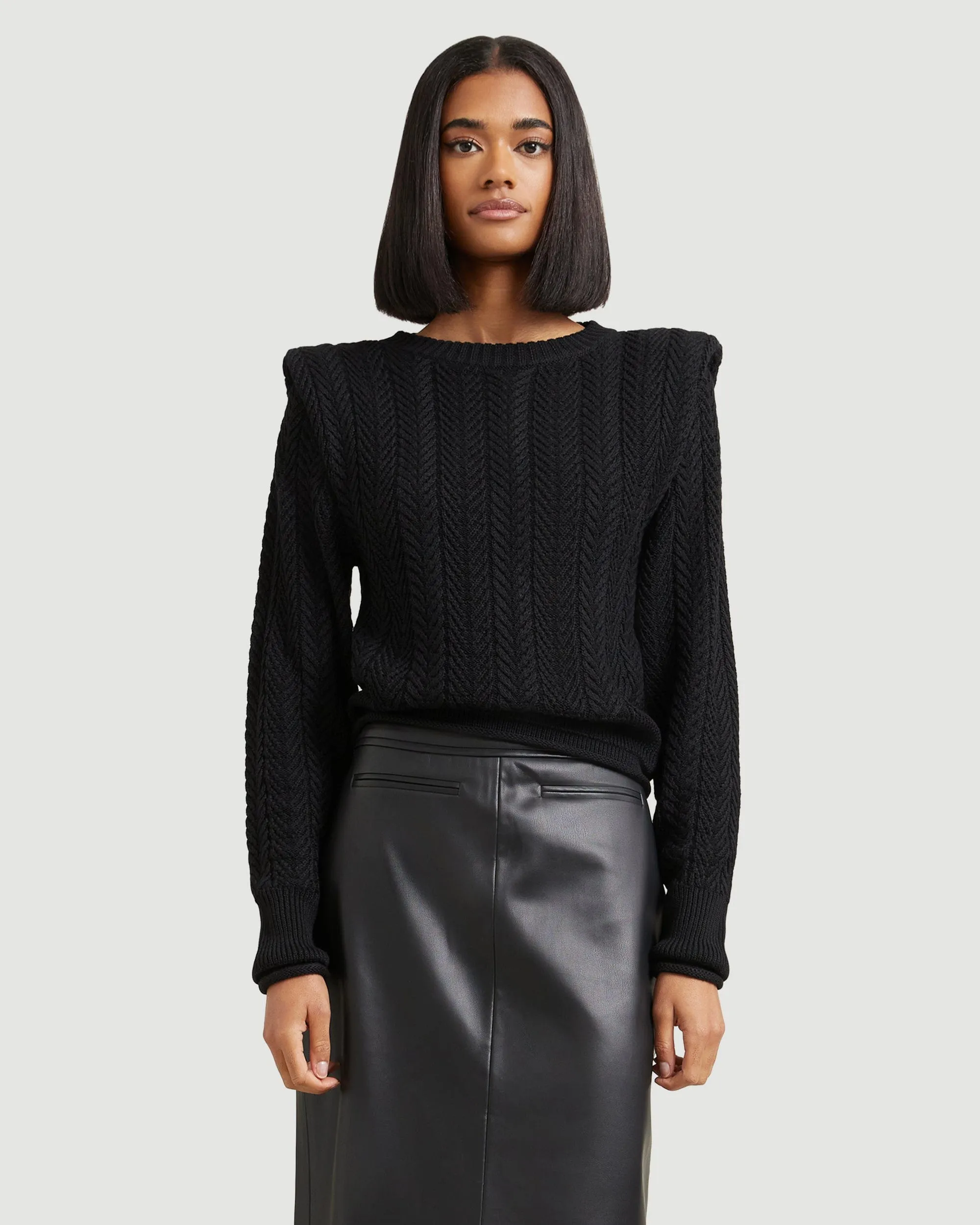 Ziren Cuffed-Shoulder Cable Knit Sweater