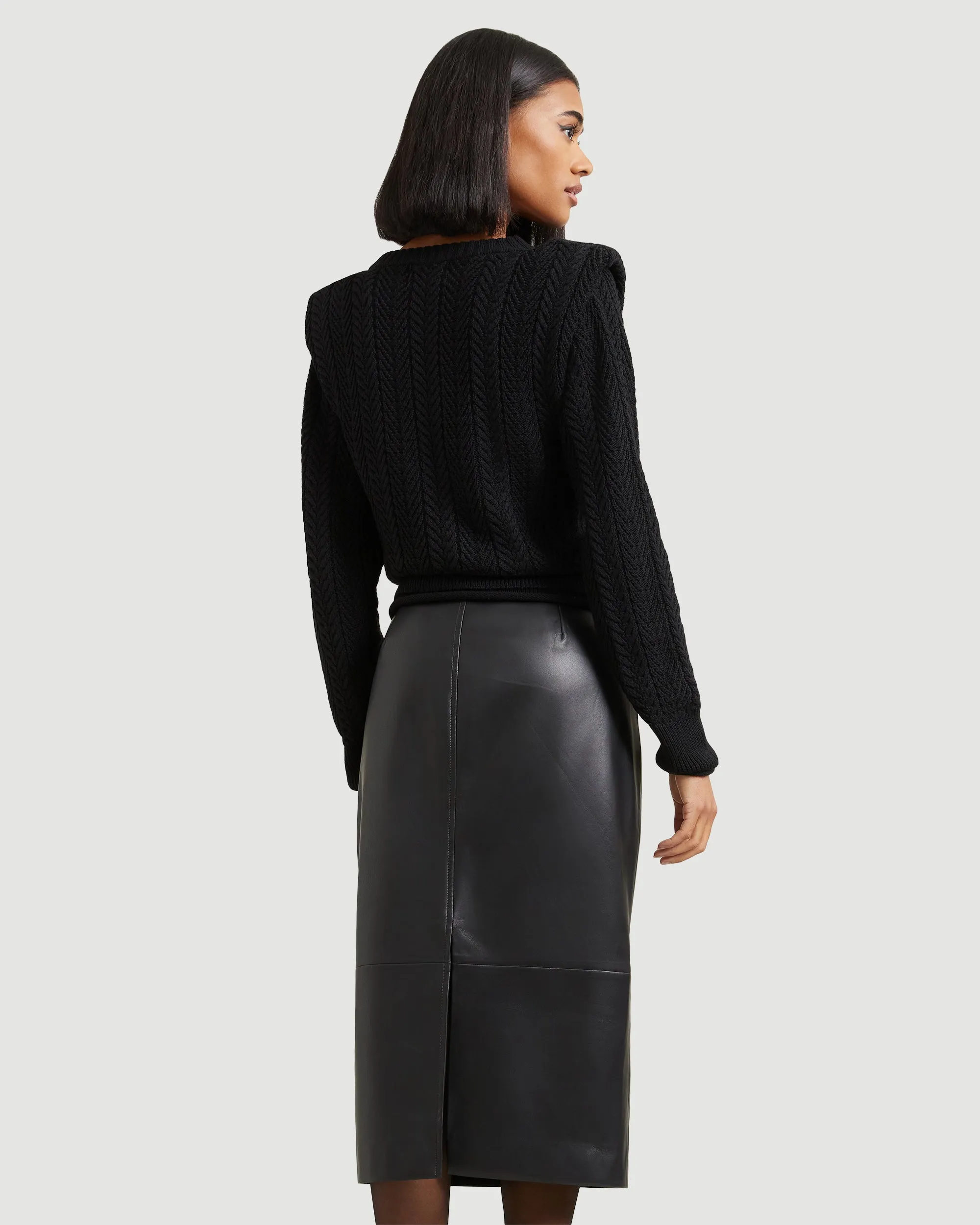 Ziren Cuffed-Shoulder Cable Knit Sweater