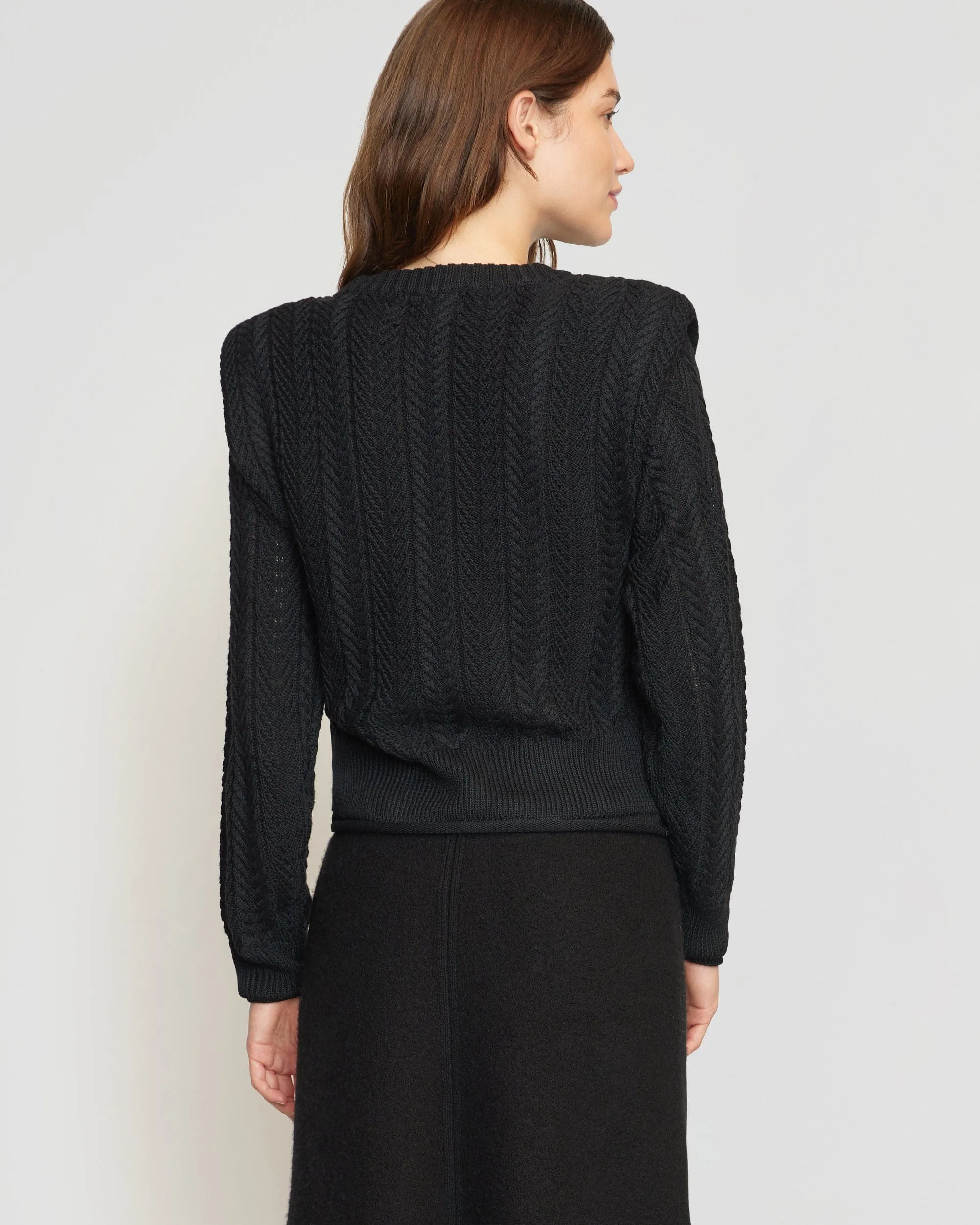 Ziren Cuffed-Shoulder Cable Knit Sweater