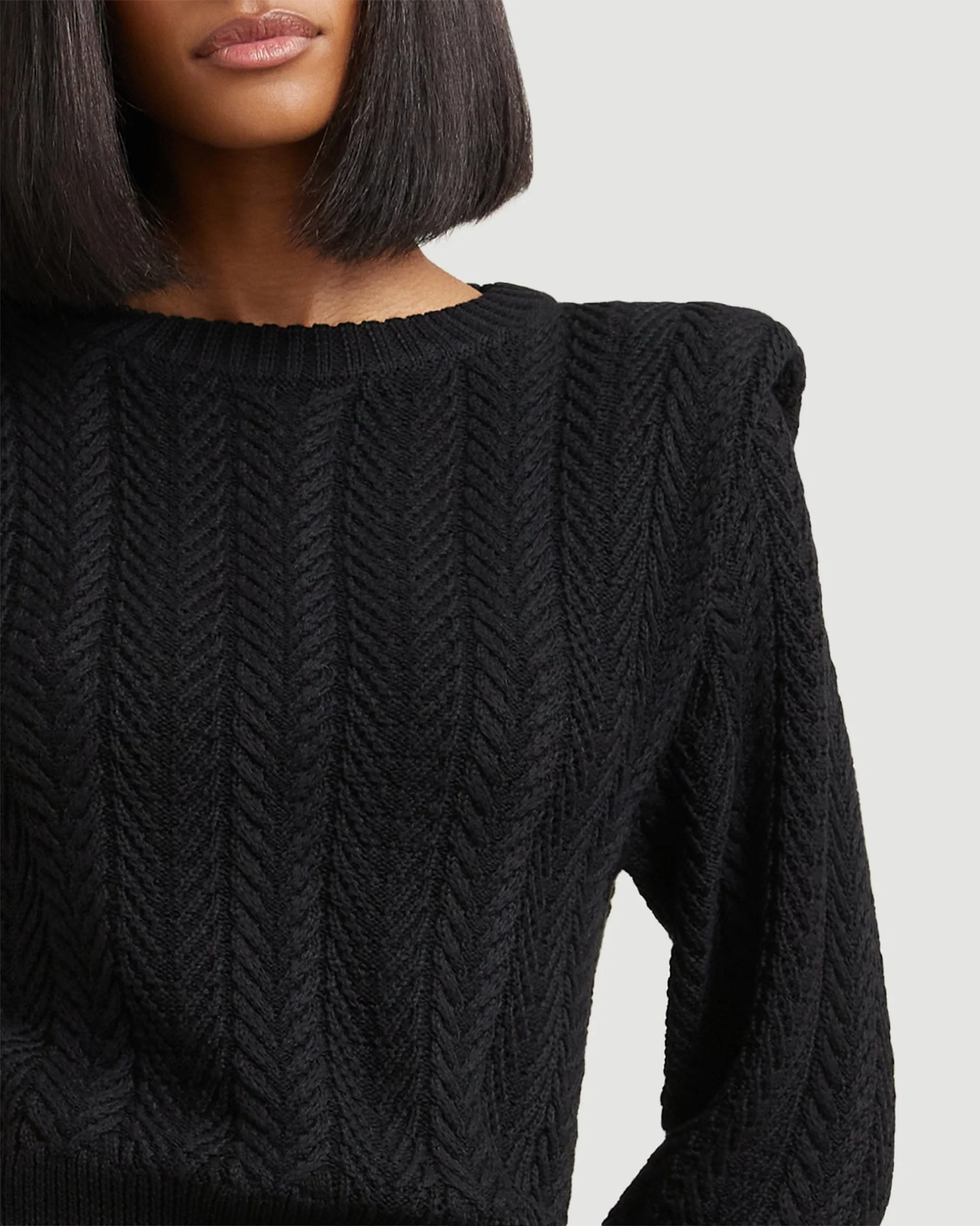 Ziren Cuffed-Shoulder Cable Knit Sweater
