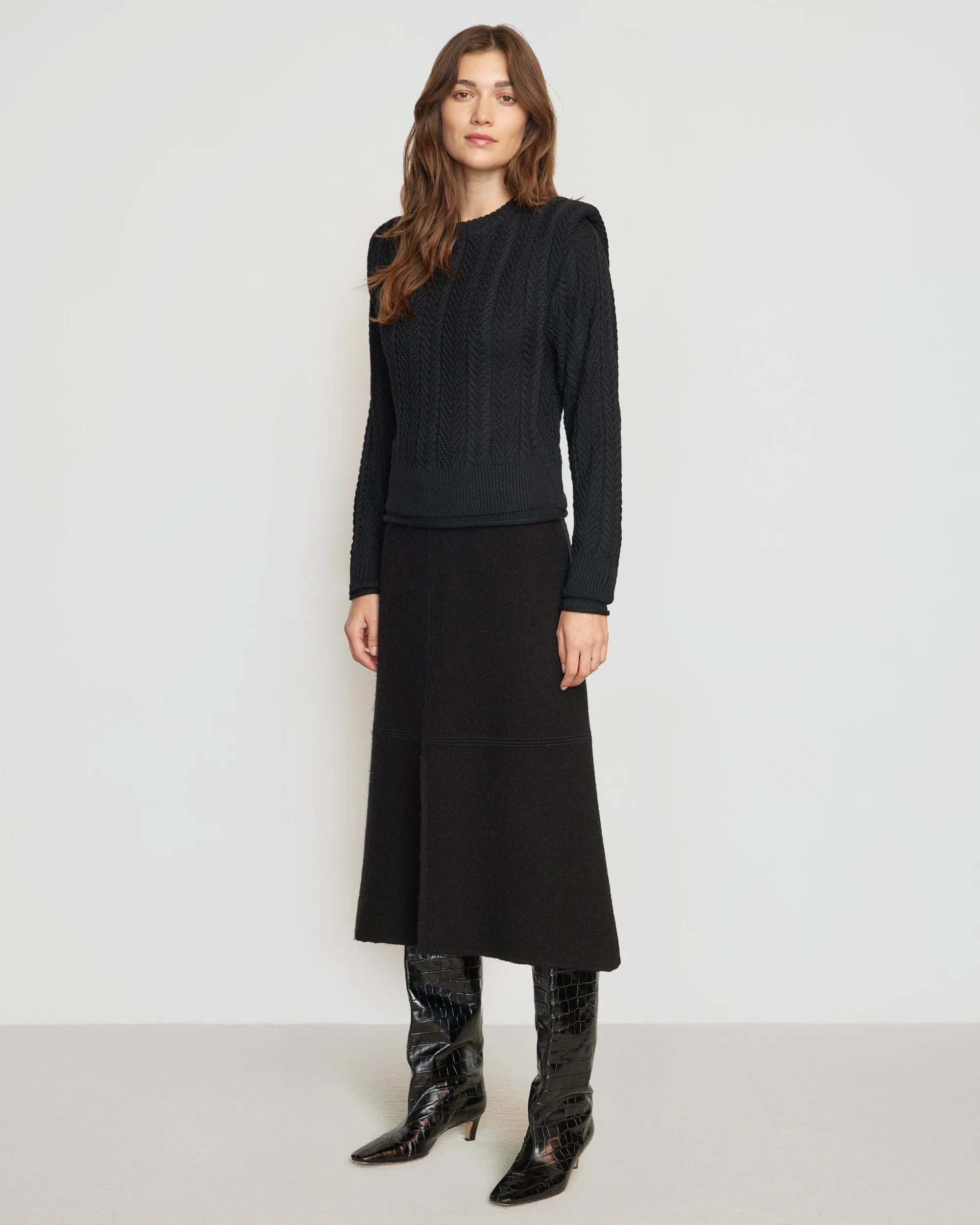 Ziren Cuffed-Shoulder Cable Knit Sweater